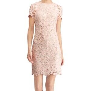 NWT Ralph Lauren LRL Pastel Pink Floral Lace Sheath Dress Size 0 Summer Wedding